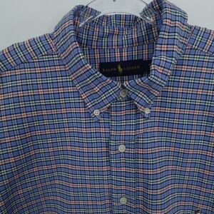 Ralph Lauren Shirt MEns 2XB‎ Blue Plaid Oxford Flesh Pony Long Sleeve Business